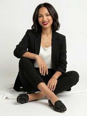 Emy Mack Sienna Embroidered Black Silver Embellished Loafers - Size 6.5